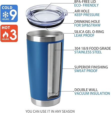 HASLE OUTFITTERS 20oz Tumblers Stainless Steel Mugs with Lid Double Wall Vacuum Insulated Coffee Cups for Cold  Hot Drinks (20oz-Dark Blue, 1 Pack)
