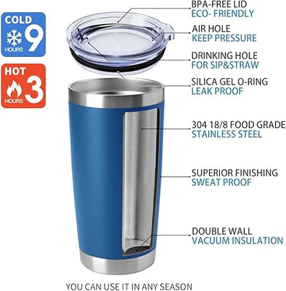 HASLE OUTFITTERS 20oz Tumblers Stainless Steel Mugs with Lid Double Wall Vacuum Insulated Coffee Cups for Cold  Hot Drinks (20oz-Dark Blue, 1 Pack)