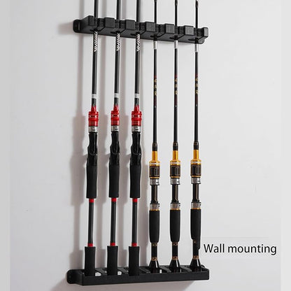 Fishing Rod Holder for Garage Vertical Wall Mounted Stores 6 Rods or Combos Fits Most Rod Diameters (Vertical Black, 1 Pair)