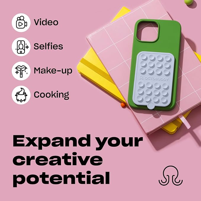Silicone Double-Sided Suction Phone Case Detachable Mount - Hands-Free, Strong Grip Holder for Selfies  Videos - iPhone  Android Compatible - 2.5A x 3.75A, Chalk Pink