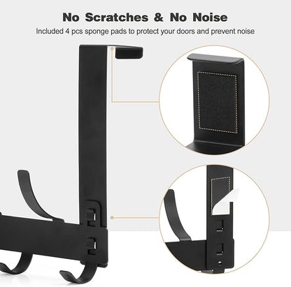 Over The Door Hooks - Black, Fits 1-34" Thick Door, Hanger for Clothes  Towels
