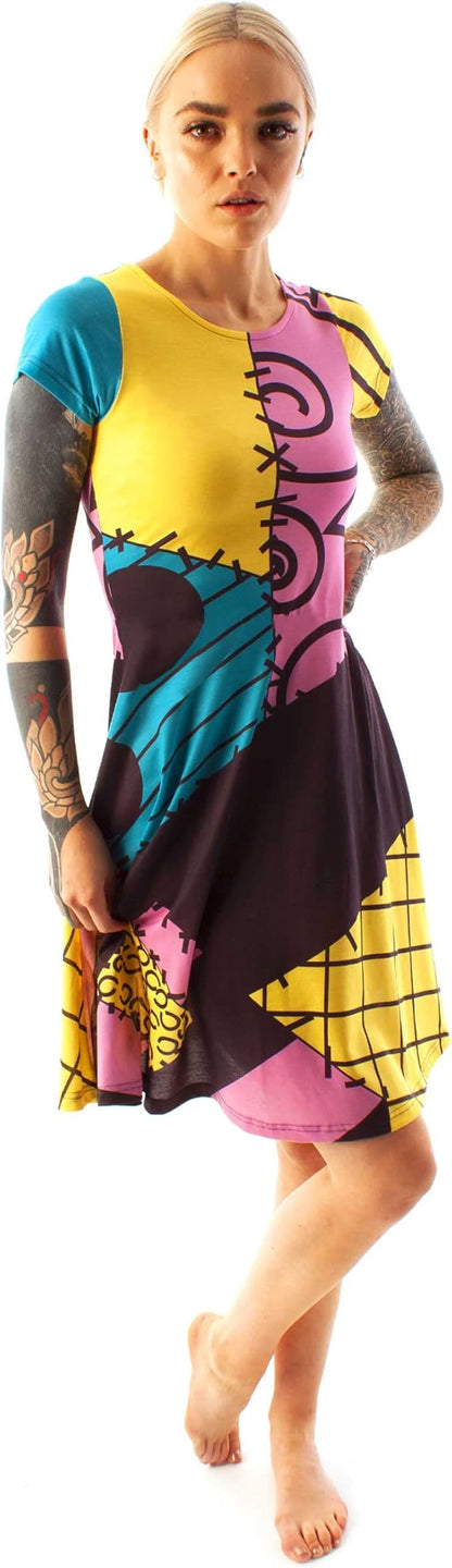 Disney Nightmare Before Christmas Sally Women's Short Sleeve Costume Dress