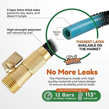Flexi Hose Lightweight Expandable Garden Hose, No-Kink Flexibility, 34 Inch Solid Brass Fittings and Double Latex Core (150 FT, Black)