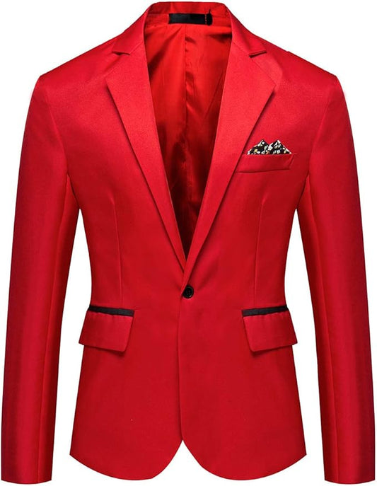 Men's Casual Suit Jacket Slim Fit One Button Notched Lapel Business Daily Lightweight Blazer Jacket