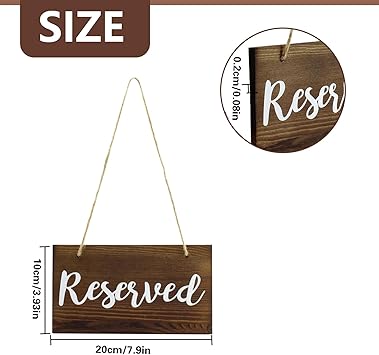 8 PCS Hanging Wooden Reserved Signs Rustic Reserved Seating Signs for Weddings Special Events Reserved Signs for Wedding Chairs Reserved Chair Hanging Sign for Church Pews Restaurant Chairs Doorways