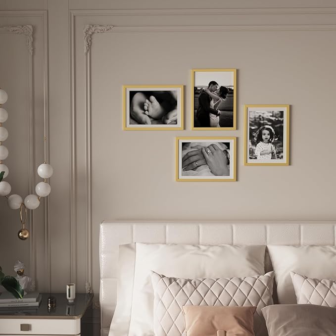 HappyHapi 11 x 14 inch gold picture frame, 8 x 10 inch gold photo frames with passepartout or 11 x 14 inches without passepartout, 1 pack of plastic wall frame for