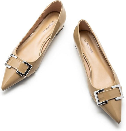 C.Paravano Women Flats | Pointed Toe Shoes | Ballet Flats | Work Daily Wear | Pointy Toe, Metal Decor, Comfortable Lambskin Leather Insole, Memory Foam, Elegant Dressy, Party Office Casual, Classic Chic