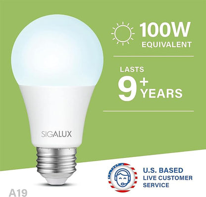 Sigalux Light Bulbs 100 Watt Equivalent LED Bulbs, A19 Daylight Standard Light Bulbs 5000K White,Non-Dimmable 13W Energy Efficient Light Bulbs with E26 Medium Base,1500LM,UL Listed,6 Pack