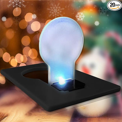Credit Card Lights, Mini Portable Led Pocket Lamps Light Foldable Wallet Purse Lamps for Christmas Stocking Stuffers Gift Party Favors, 20 pcs Black Card White Color Light