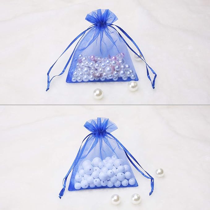 Akstore 100Pcs 2.8"x3.6"(7x9cm) Sheer Drawstring Organza Jewelry Pouches Wedding Party Christmas Favor Gift Bags (Blue)