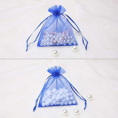 Akstore 100Pcs 2.8"x3.6"(7x9cm) Sheer Drawstring Organza Jewelry Pouches Wedding Party Christmas Favor Gift Bags (Blue)