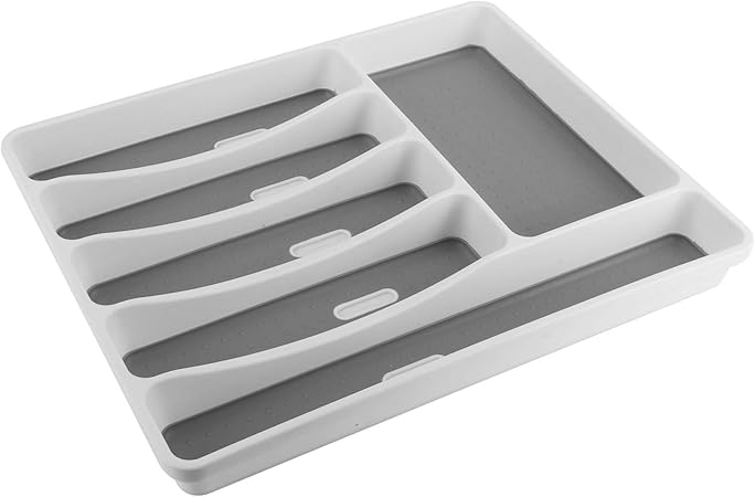 TOPINCN Silverware Tray Organizer Drawer Highfunction Insert Knives Forks Cutlery Tray Storage Box Kitchen Accessory Gray 15.9x12.8x1.7in