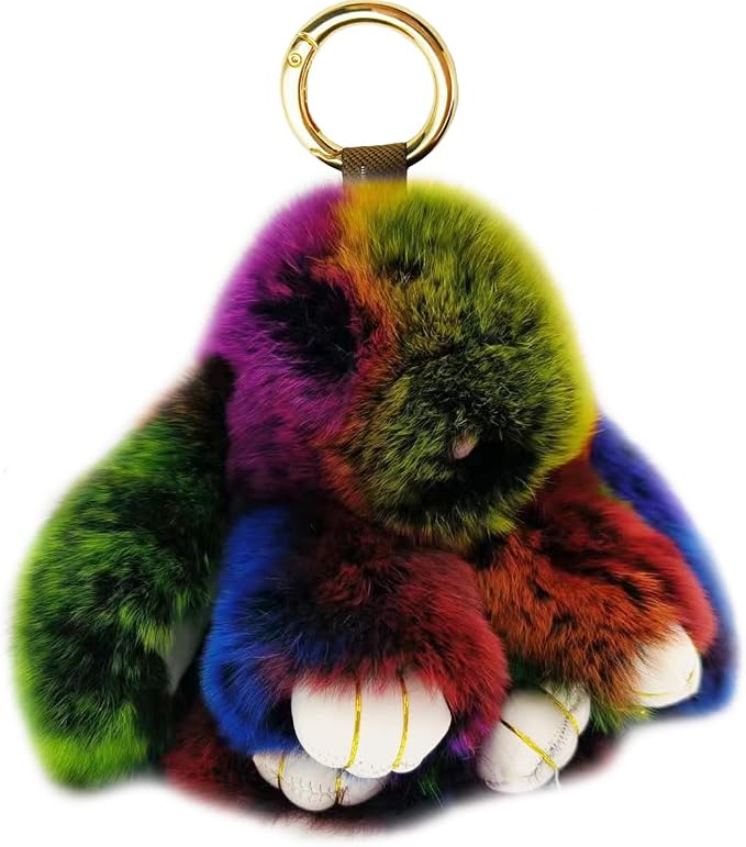 Bunny Keychain Soft Fluffy Rabbit Keychain Cute Colorful Rabbit Fur Pom Pom Key Rings for Women Pendant Accessories