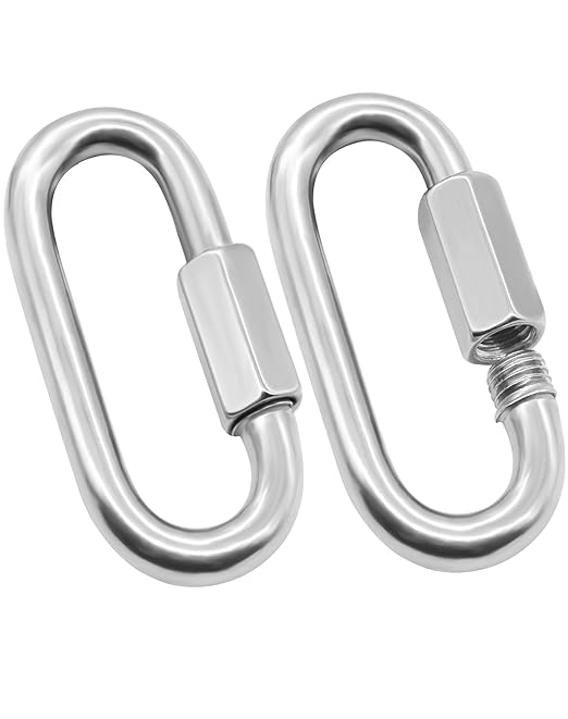 Anvin 2 Pack Large Quick Links M10 38 Inch Heavy Duty Carabiner Stainless Steel Chain Links Connector D Shape Locking Chain Hooks Repair Utility Screw Links for Camping Outdoor Equipment Hammocks