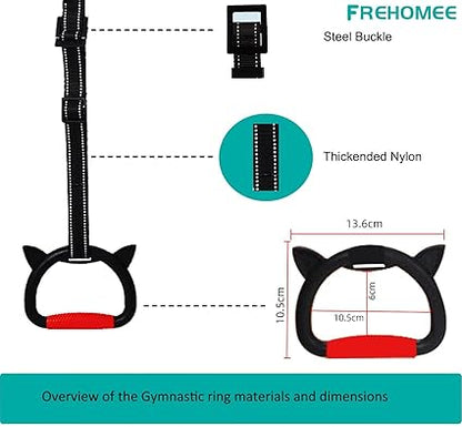 Professional Gymnastic Rings,Both for Adults and Kids,Support 440lb,Home Fitness Equipment,Indoor and Outdoor Pull-up Bar for Stretching and Height Increase (Reddark-1.5m)