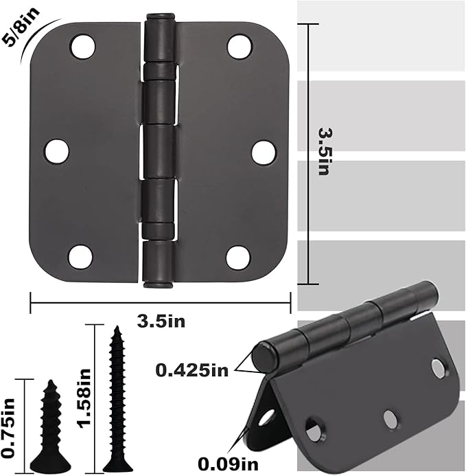 Vervida 15 Pack Matte Black Door Hinges for Doors