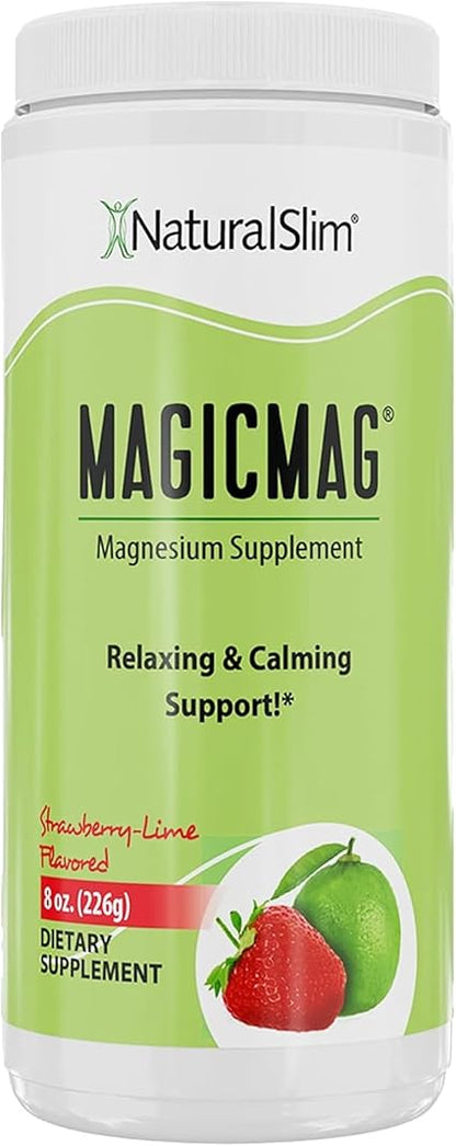 NaturalSlim Magicmag Pure Magnesium Citrate Powder  Stress, Constipation, Muscle, Heart Health, and Sleep Support  Natural Strawberry  Lime Flavored Magnesium Supplement - 8oz Drink Mix (Solo)