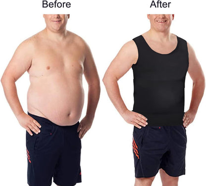 Mens Slimming Compression Shirt, Body Shaper Workout Tank Top, Gynecomastia Tummy Control Undershirts - Change in Seconds