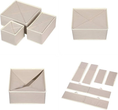 DIOMMELL 12 Pack Foldable Cloth Storage Box Closet Dresser Drawer Organizer Fabric Baskets Bins Containers Divider for Clothes Underwear Bras Socks Lingerie Clothing, Beige 444