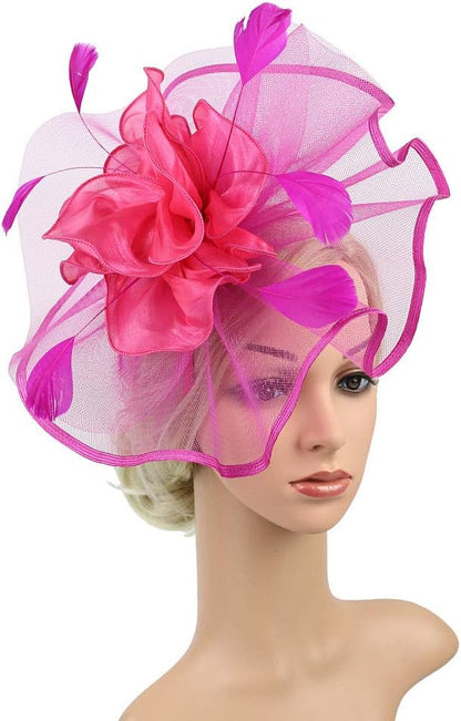 Bridal Fascinators Headband Tea Party Hat Fascinator Feather Mesh Net Veil Party Hats Flower with Clip and Hairband