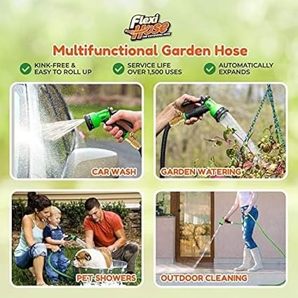 Flexi Hose Lightweight Expandable Garden Hose, No-Kink Flexibility, 34 Inch Solid Brass Fittings and Double Latex Core (150 FT, Black)