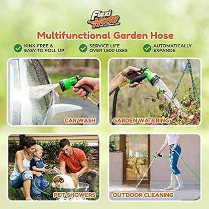 Flexi Hose Lightweight Expandable Garden Hose, No-Kink Flexibility, 34 Inch Solid Brass Fittings and Double Latex Core (150 FT, Black)