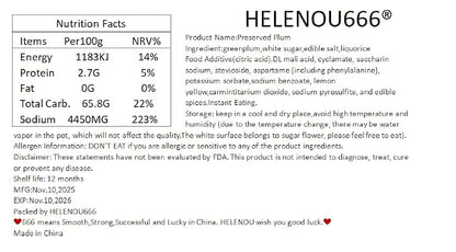 HELENOU666 Preserved Fruit Dried Plum Salty and Sour li Hing Mui ??