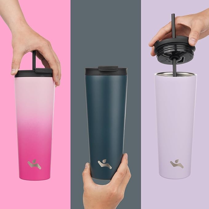 30 OZ Insulated Tumbler with Lid and 2 Straws Stainless Steel Water Bottle Vacuum Travel Mug Coffee Cup,Angel White