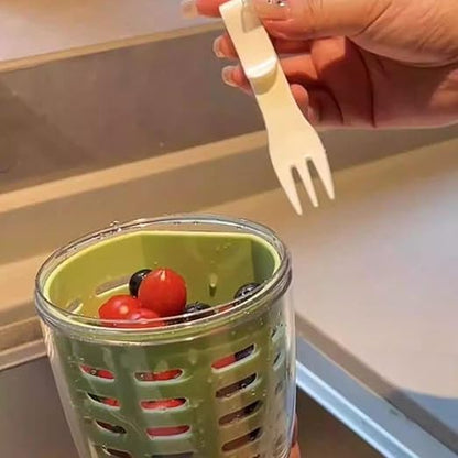 Double-layer drain cup, Harada Osamu yogurt, fruit cup with lid, spoon, portable DIY sticker, leak-proof lunch box, go out