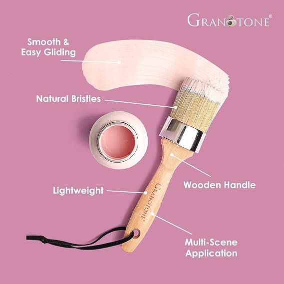 Granotone Chalk and Wax Paint Brush Set  1Pc Painting Brush with Natural Bristles  Wooden Handle  Professional Round Paint Brush for Wood, Furniture, Home Decor, DIY Projects,60cm