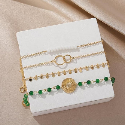 Ladies Link Bracelet Combination Bracelet Green Beaded Sequin Bracelet Set