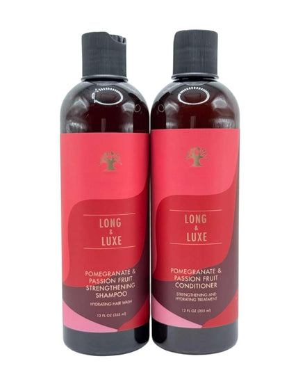 Long & Luxe Strengthening Shampoo & Conditioner Duo (12 oz Each) – For Length Retention & Breakage Prevention – With Pomegranate & Passion Fruit – Sulfate-Free