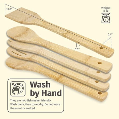 PrintSupremacy Bamboo Cooking Spoons Set, Non Stick Wooden Kitchen Gadget Pan Cookware, Baking Gift for Housewarming Wedding Birthday, Chef Foodie Gift (Plain, 1 Piece - Slotted Spoon)