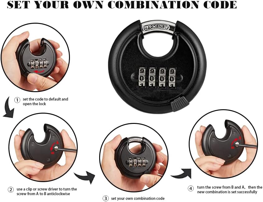 WULALACK 70mm Combo Lock?Disc Combination Lock with 4 Digit,Heavy Duty Storage Lock for Garage, Outdoor Fence, Shed, Storage Unit, Trailer, 1 Pack (Cosmetic Scratches)