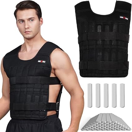 Adjustable Weighted Vest 44LB Workout Weight Vest Training Fitness Weighted Jacket for Men Women (Included 96 Steel Plates Weights)