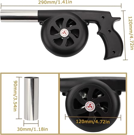 GkGk Hand Crank BBQ Fan, Portable Barbeque Air Blower with Manual Handle Speed Control and Metal Fan Blade for Outdoor Barbecue Fire Bellow, Camping and Hiking Picnic