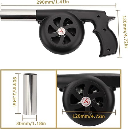 GkGk Hand Crank BBQ Fan, Portable Barbeque Air Blower with Manual Handle Speed Control and Metal Fan Blade for Outdoor Barbecue Fire Bellow, Camping and Hiking Picnic