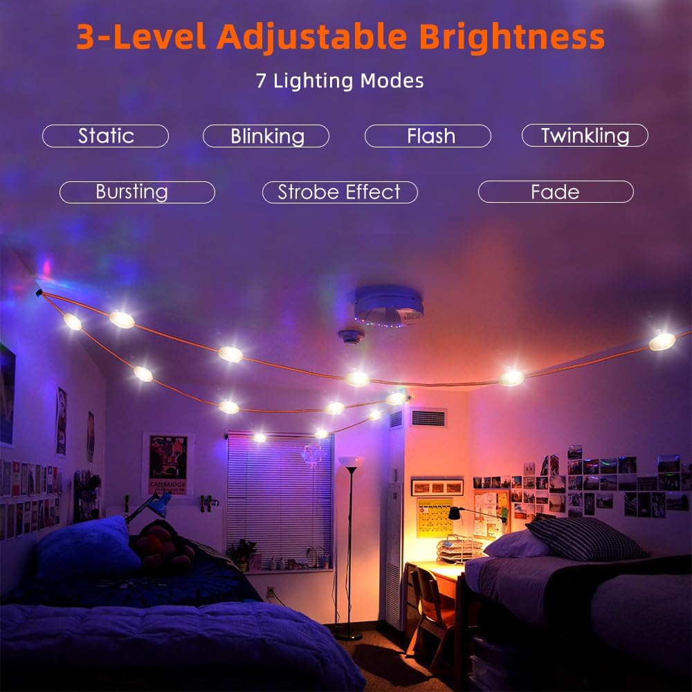 String Lights Indoor Outdoor with Solar Panel Charger Waterproof Rechargeable 12 LEDs Detachable 20FT Long of 7 Lighting Modes for Bedroom Wall Decoration Camping Hiking and Garden Tree. (Green color)