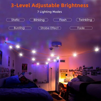 String Lights Indoor Outdoor with Solar Panel Charger Waterproof Rechargeable 12 LEDs Detachable 20FT Long of 7 Lighting Modes for Bedroom Wall Decoration Camping Hiking and Garden Tree. (Green color)
