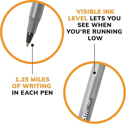 BIC Round Stic Xtra Life Ballpoint Pens - Medium Point 1.0mm, Ultra Long Lasting and Consistent Ink Flow, Pack of 96 Black Pens