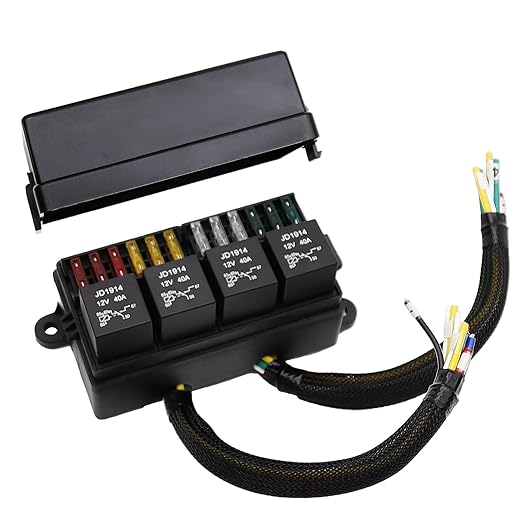 12 Volt Fuse Relay Box with 4 Relays and 12 Way ATCATO Fuses Sealed 12 Volt Relay Fuse Holder Compatible for Automotive, Marine