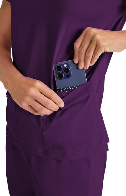 KOI Basics Women's Becca V-Neck Scrub Top, 4 Pockets, ID Bungee Loop, Moisture-Wicking Performance