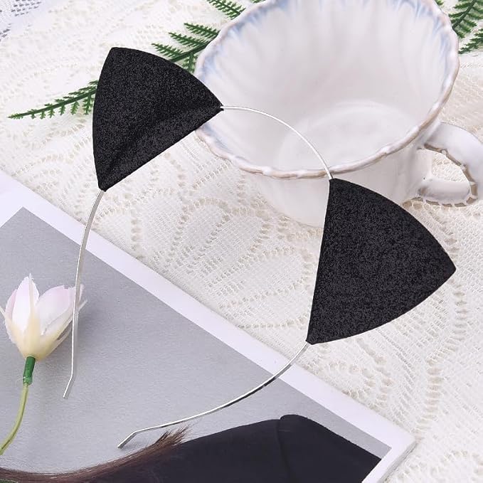 Cat Ears Hairband Golden Headband for Women Black Glitter Halloween Headbands for Womens Halloween Cosplay Cat Costume Hair Accessories for Women Ear Golden (not silver) Headband Hairband Animal Hair Hoops Cosplay Costume