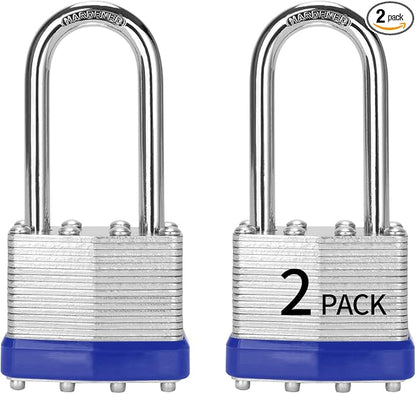 Padlocks Keyed Alike, Pack of 2, Laminated Steel Keyed Lock (1-9/16", 40mm), Padlocks with Same Key, Long Shackle, for Toolbox, Locker & StorageUnit or More