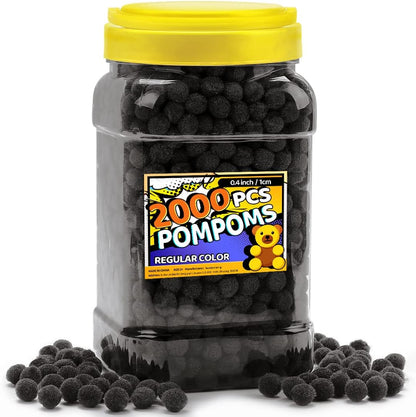 Bundooraking Black Pom Poms, 0.4inch (1cm), 2000pcs - Perfect for Crafts