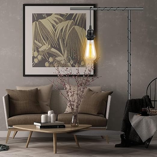 Plug in Hanging Light Cord Kit - 16Ft Pendant Light Plug in Lamp Kit, E26/E27 Bulb Socket Lantern Extension Cord with On/Off Switch, Socket Rings, Black