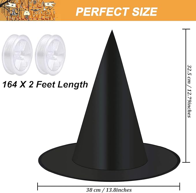 Halloween Costume Witch Hat, Cap Decoration Accessory with Hanging Rope for Halloween Yard Decor Holiday Party Favor