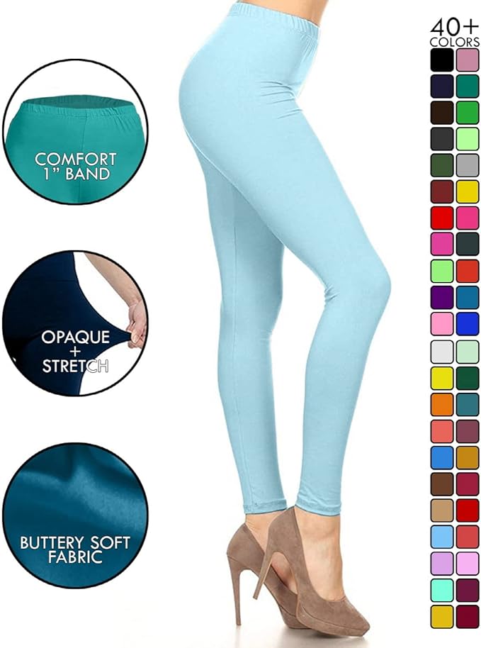 Leggings Depot Women's High Waist Leggings Soft 1” Waistband Solid Pants - Regular, Plus, 1X3X, 3X5X