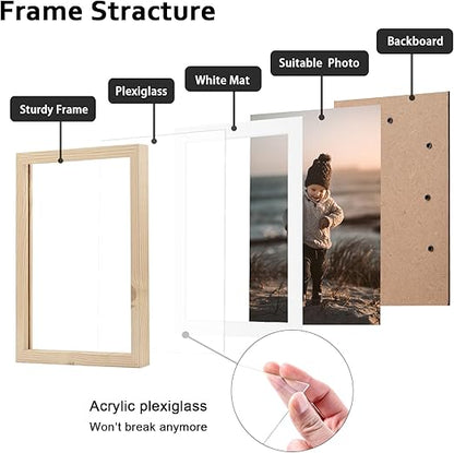 KINLINK 8x10 Picture Frames, Wood Grain Photo Frames with Plexiglass for Picture 5x7 with Mat or 8x10 without Mat, Composite Wood Picture Frames for Table Top and Wall Mounting