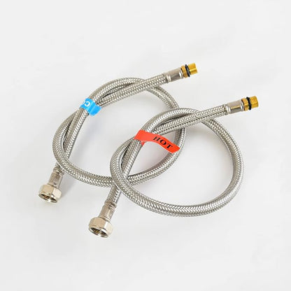 Bathroom Faucet Supply Lines Connector Stainless Steel Braided Supply Hose M10 Compressor Connector and 38-Inch Female Compression Thread x M10 Male Connector, 24-Inch x 2 Pcs (1 Pair)
